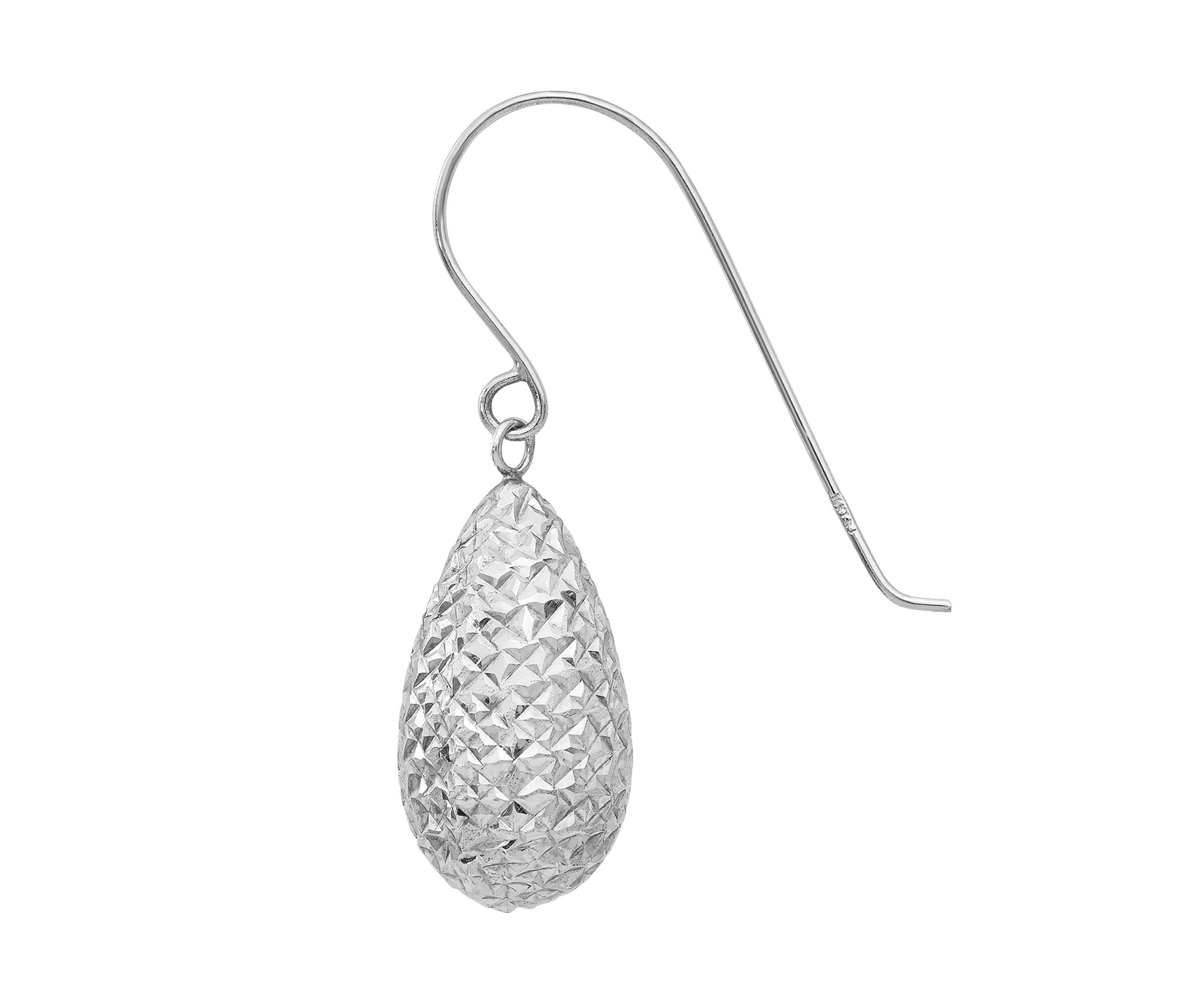 14K White Gold Puff Teardrop Earrings