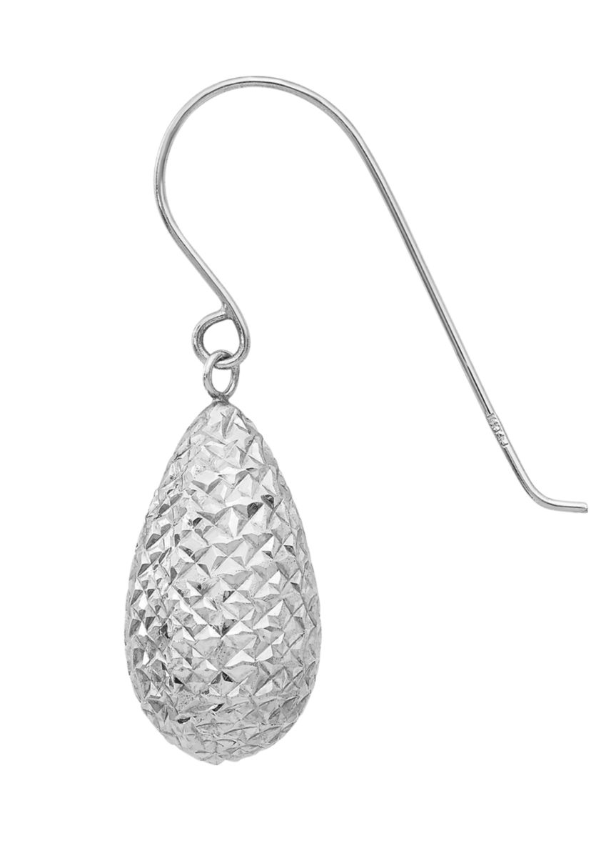 14K White Gold Puff Teardrop Earrings