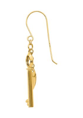 14K Yellow Gold Puff Heart Lock and Key Earrings