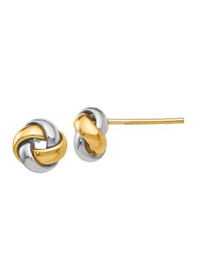 14K Yellow and White Gold Knot Post Earrings