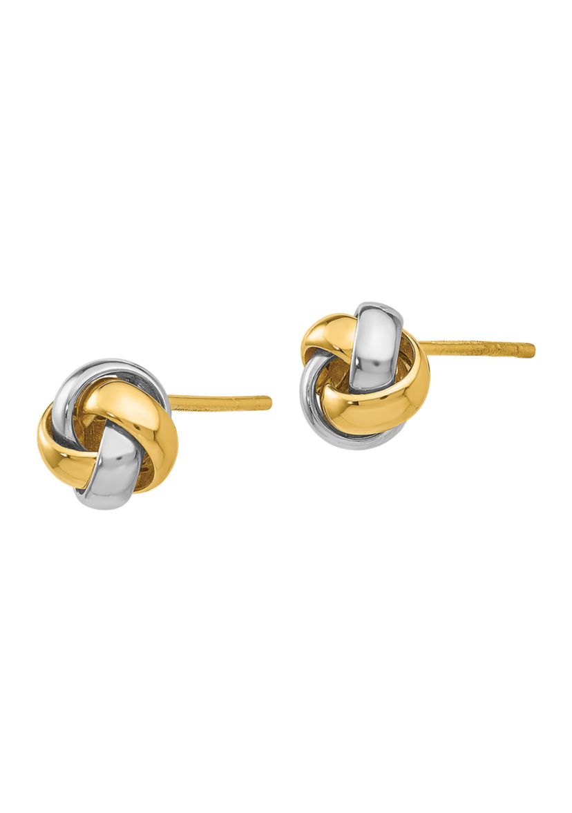 14K Yellow and White Gold Knot Post Earrings
