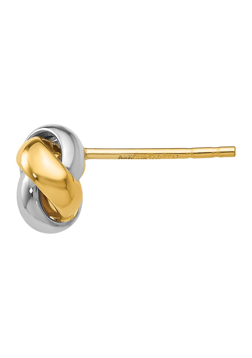 14K Yellow and White Gold Knot Post Earrings