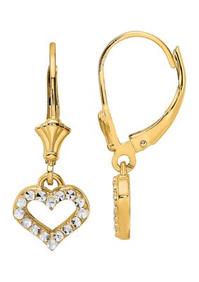 Belk & Co 14K Yellow Gold And White Rhodium Diamond-Cut Heart Lever Back Earrings