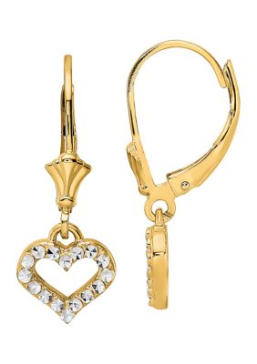 Belk & Co 14K Yellow Gold and White Rhodium Diamond-Cut Heart Lever Back Earrings