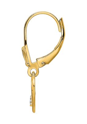 14K Yellow Gold and White Rhodium Diamond-Cut Heart Lever Back Earrings