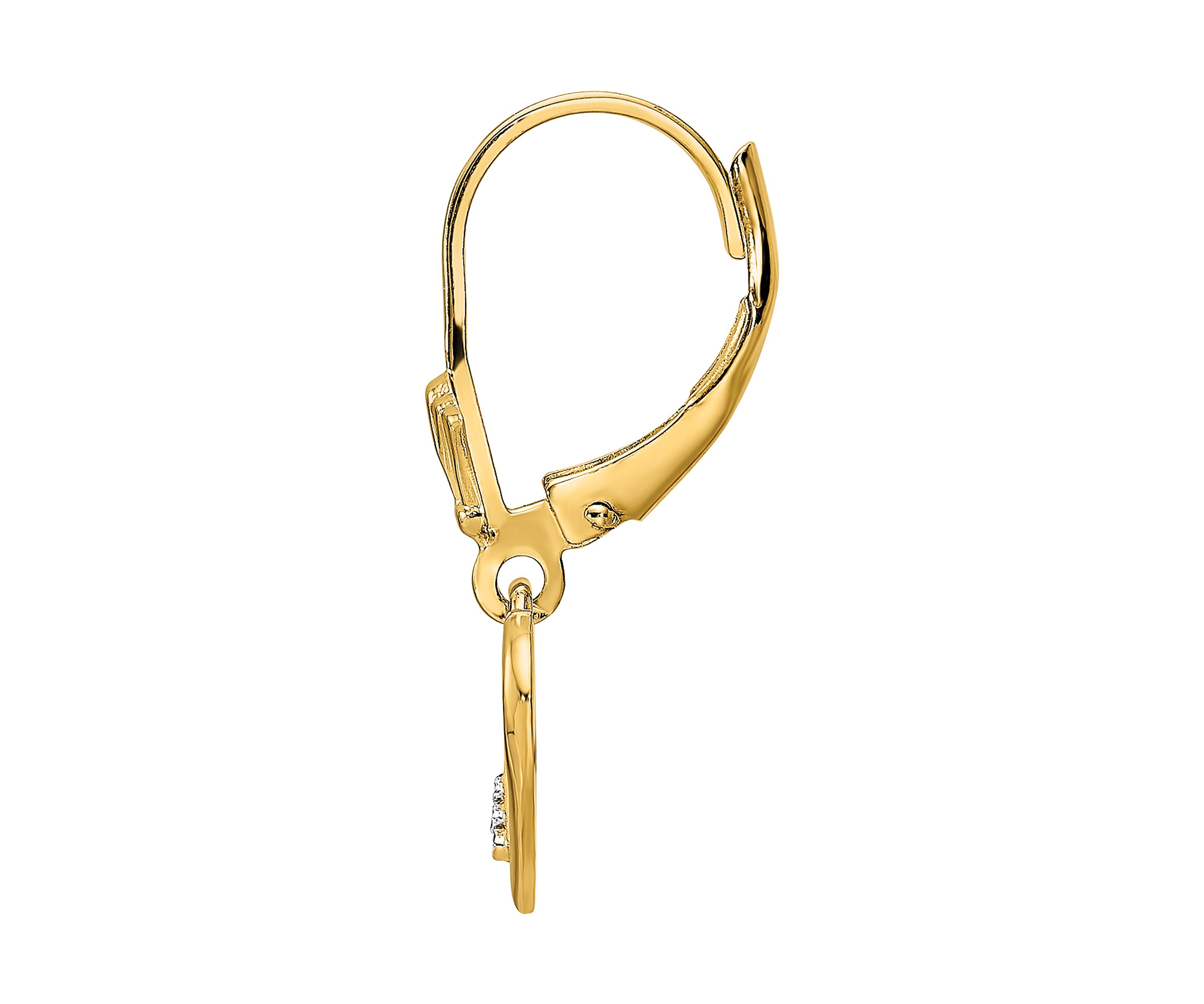 14K Yellow Gold and White Rhodium Diamond-Cut Heart Lever Back Earrings