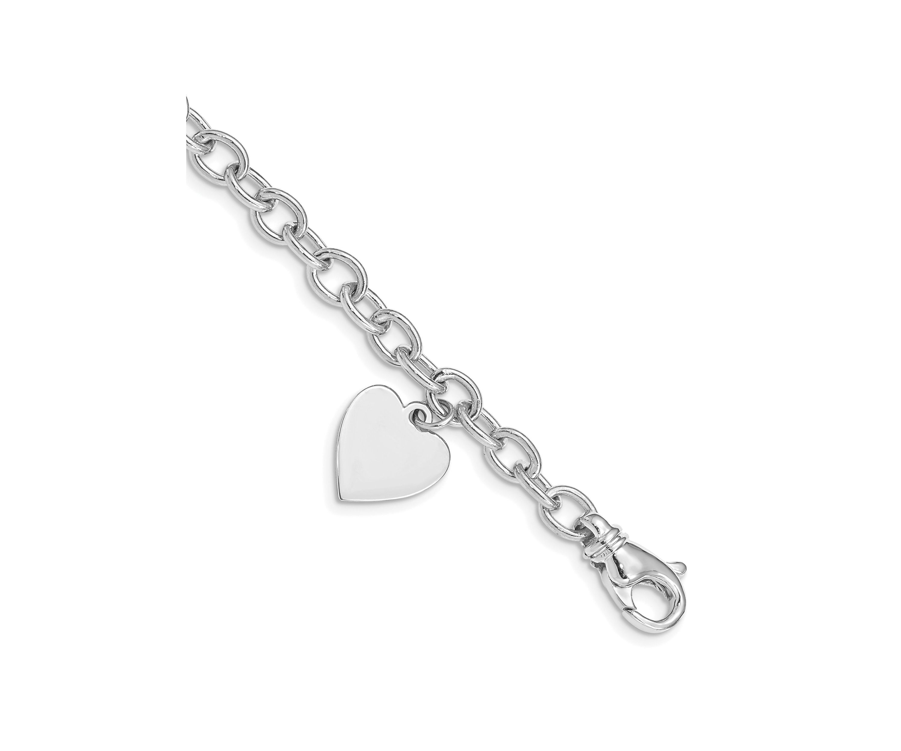 14K White Gold 8.5-inch Polished Link with Heart Charm Bracelet