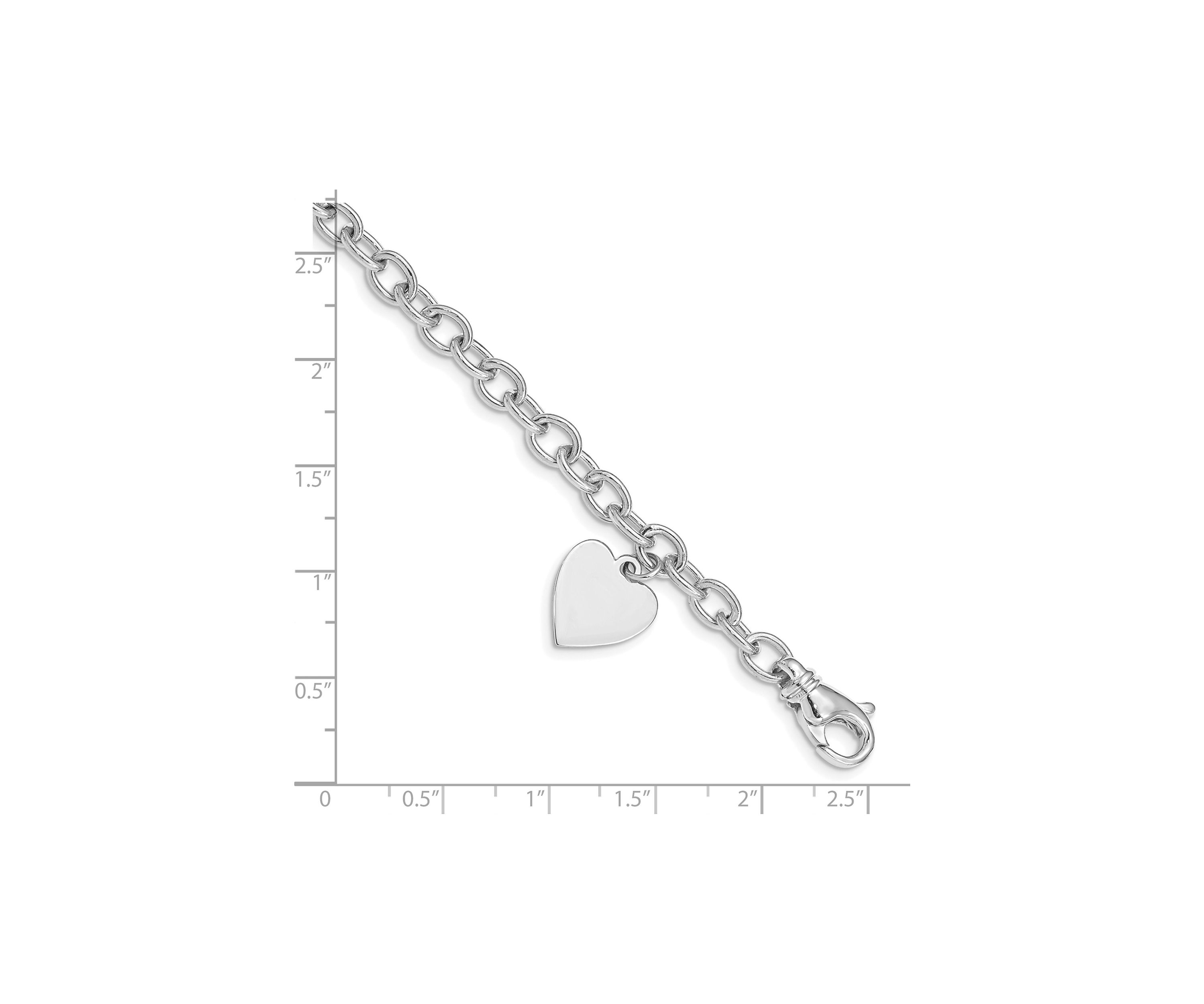 14K White Gold 8.5-inch Polished Link with Heart Charm Bracelet