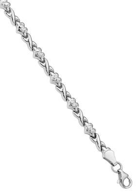 Belk & Co 14K White Gold Polished Heart and X 7-inch Bracelet