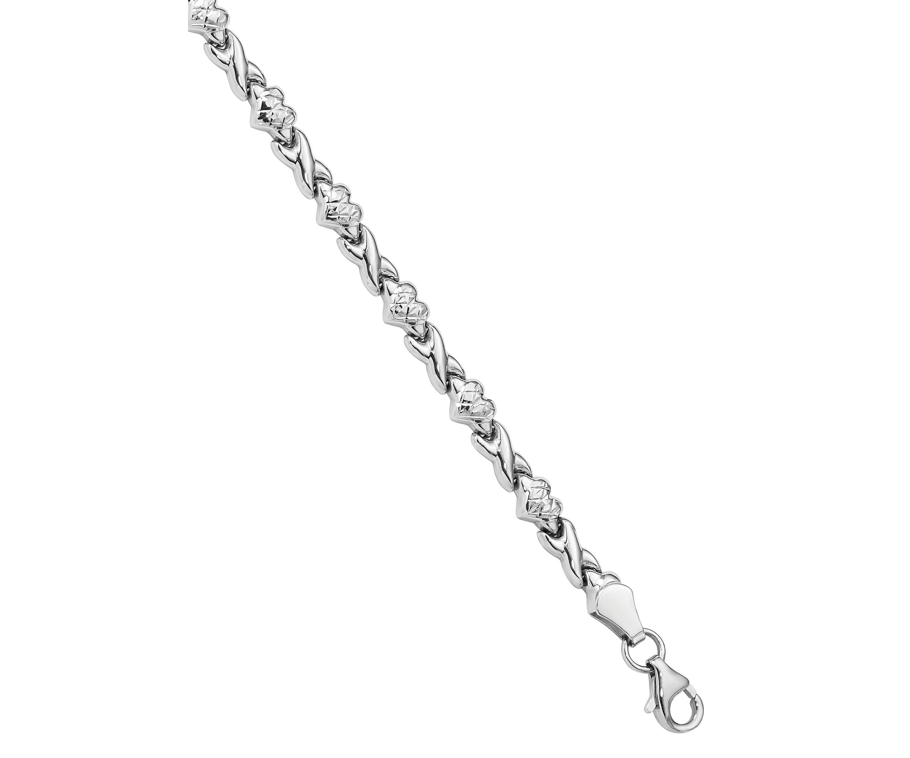 14K White Gold Polished Heart and X 7-inch Bracelet