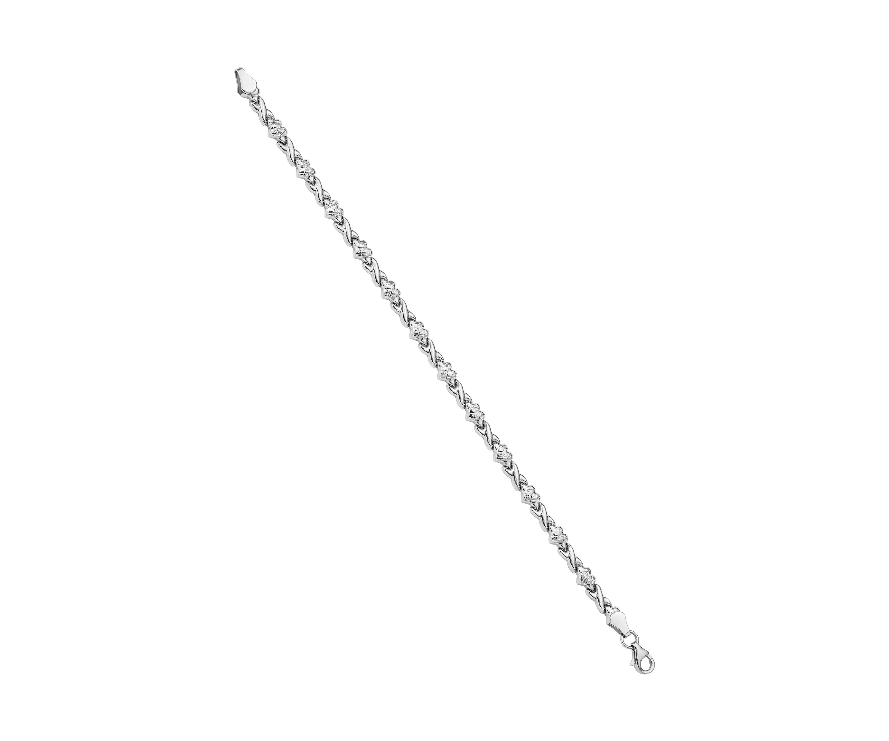 14K White Gold Polished Heart and X 7-inch Bracelet