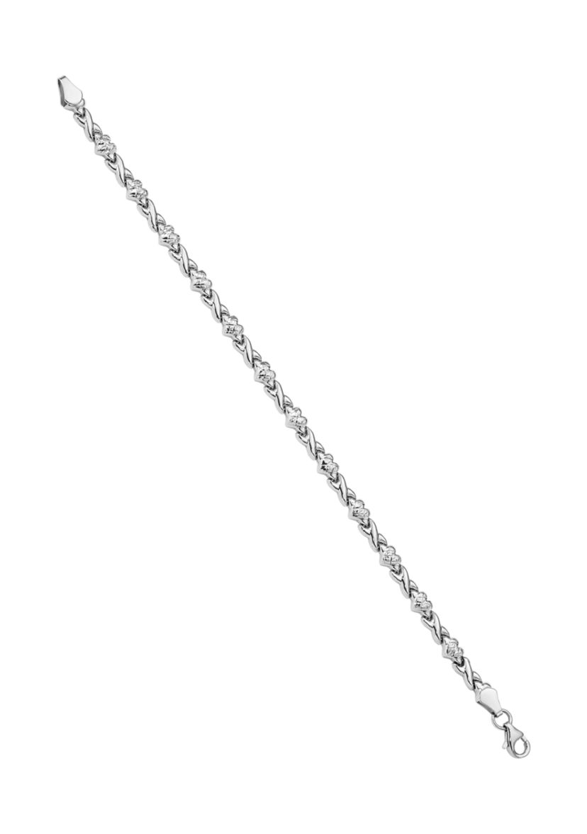 14K White Gold Polished Heart and X 7-inch Bracelet