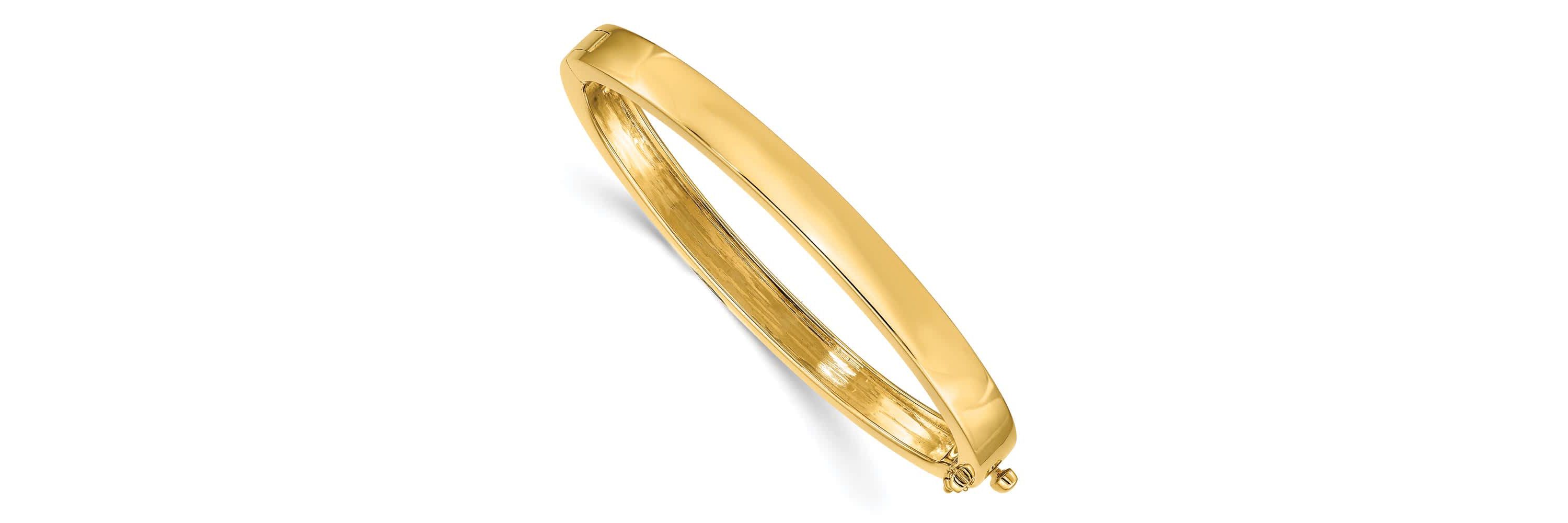 14K Yellow Gold 6.3mm Polished Solid Hinged Bangle Bracelet