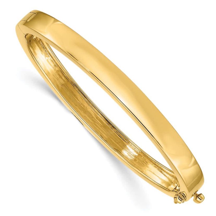14K Yellow Gold 6.3mm Polished Solid Hinged Bangle Bracelet