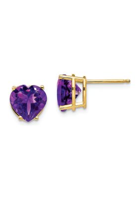 3.3 ct. t.w. Amethyst 8mm Heart Earrings in 14K Yellow Gold