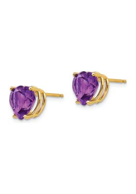 3.3 ct. t.w. Amethyst 8mm Heart Earrings in 14K Yellow Gold