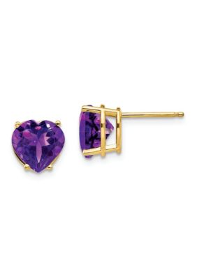 3.3 ct. t.w. Amethyst 8mm Heart Earrings in 14K Yellow Gold