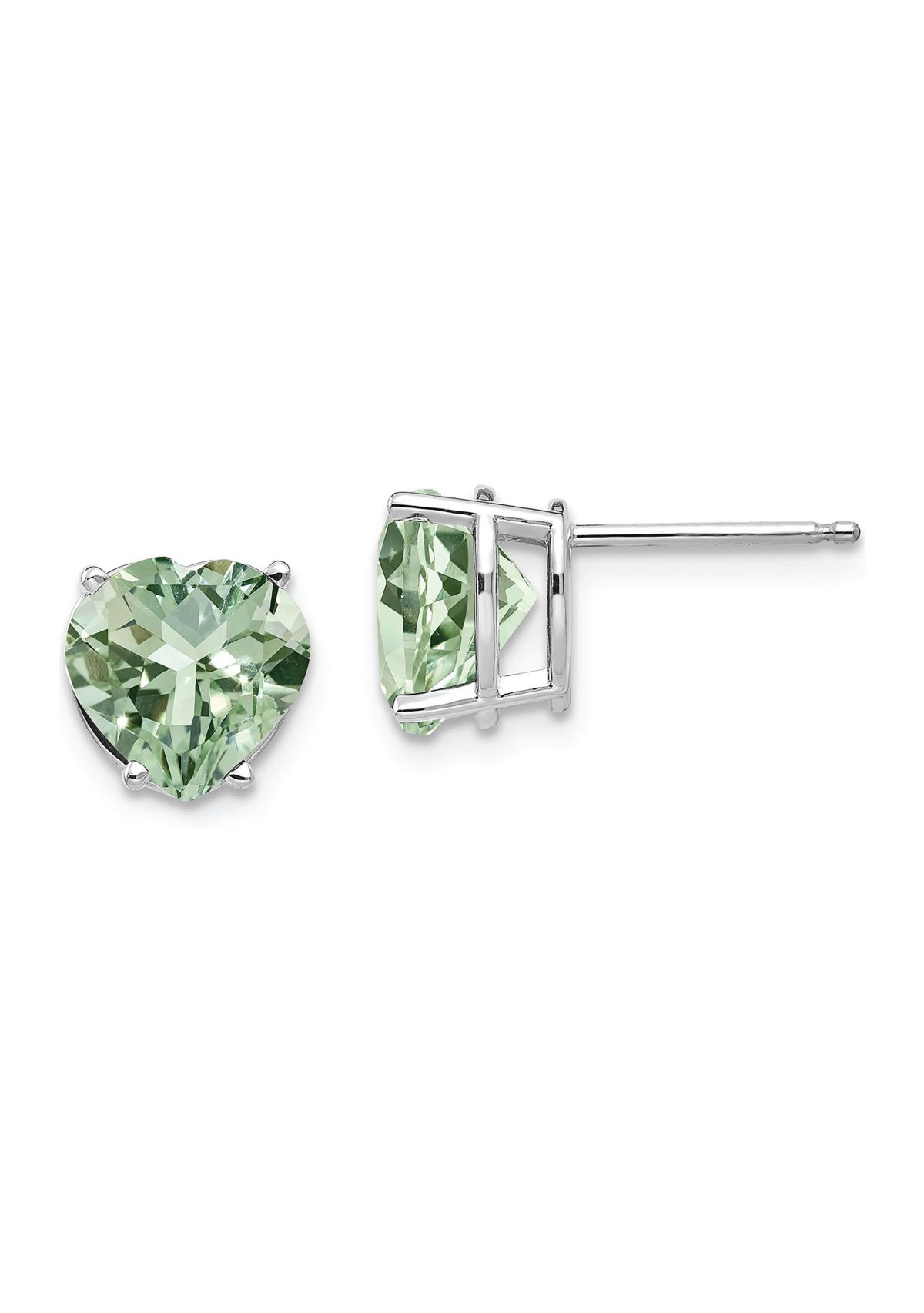 3.4 ct. t.w. Green Quartz 8mm Heart Earrings in 14K White Gold