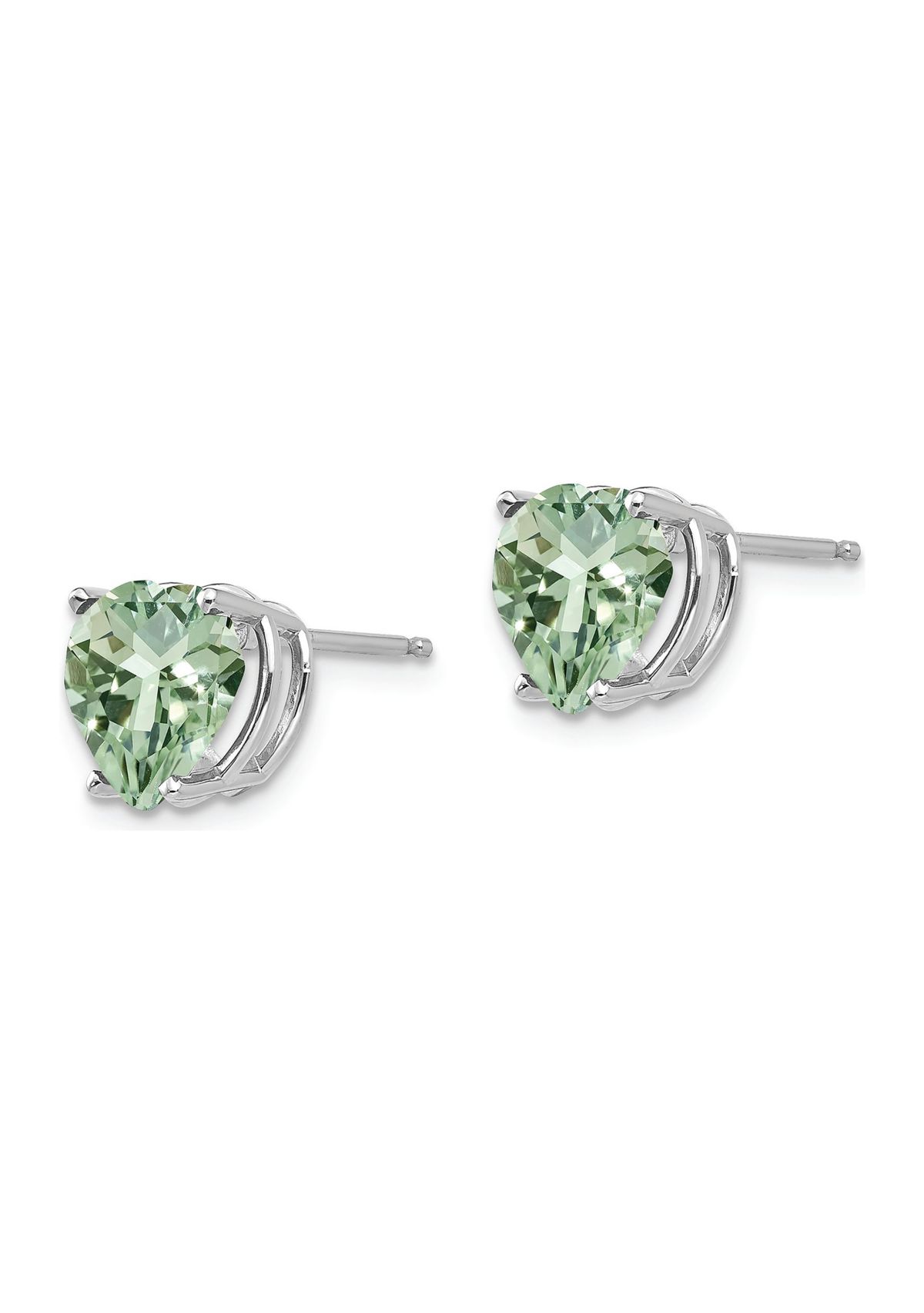 3.4 ct. t.w. Green Quartz 8mm Heart Earrings in 14K White Gold