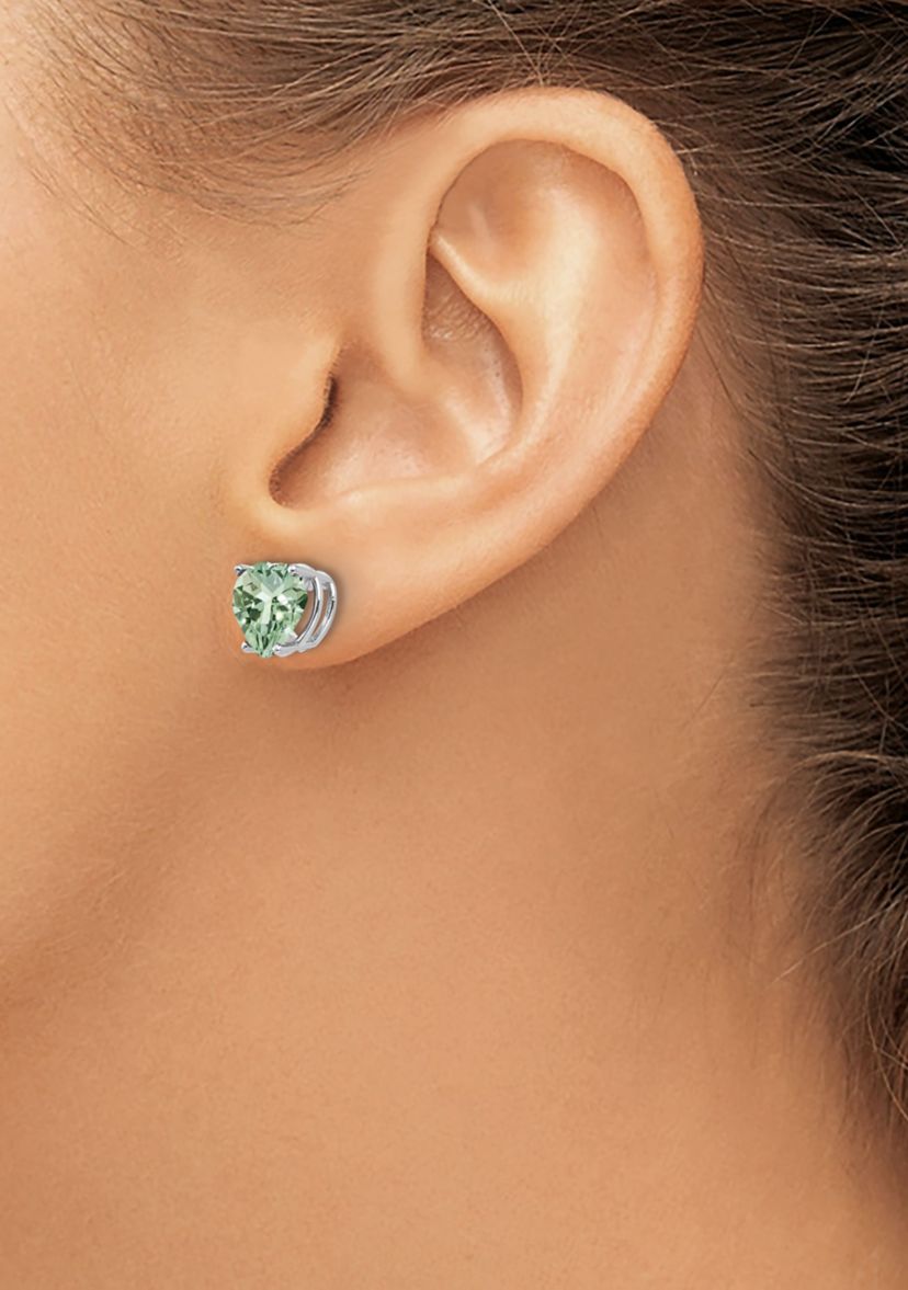 3.4 ct. t.w. Green Quartz 8mm Heart Earrings in 14K White Gold