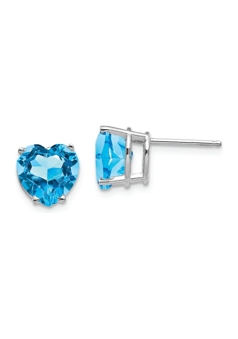 4.4 ct. t.w. Blue Topaz 8mm Heart Earrings in 14K White Gold