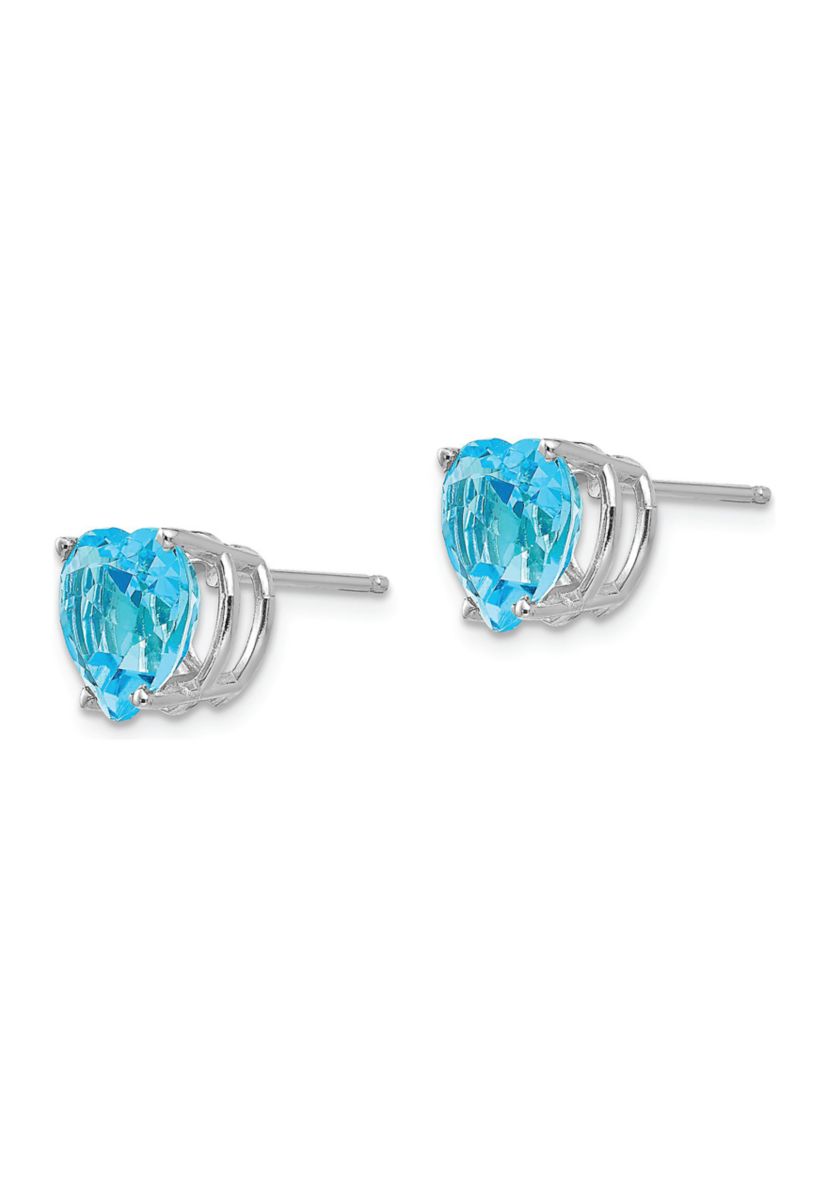 4.4 ct. t.w. Blue Topaz 8mm Heart Earrings in 14K White Gold