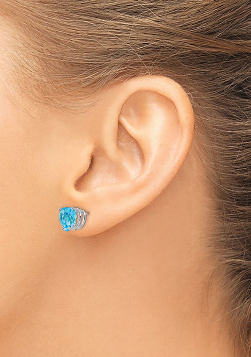 4.4 ct. t.w. Blue Topaz 8mm Heart Earrings in 14K White Gold