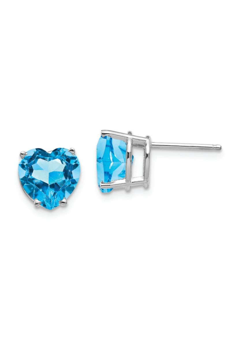 4.4 ct. t.w. Blue Topaz 8mm Heart Earrings in 14K White Gold