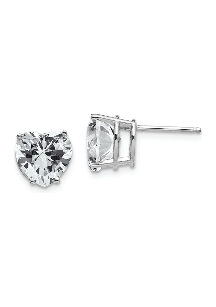 14K White Gold Cubic Zirconia heart stud earrings in 14K White Gold