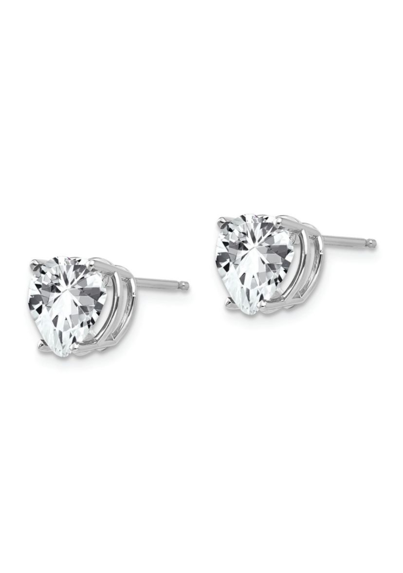 14K White Gold Cubic Zirconia heart stud earrings in 14K White Gold