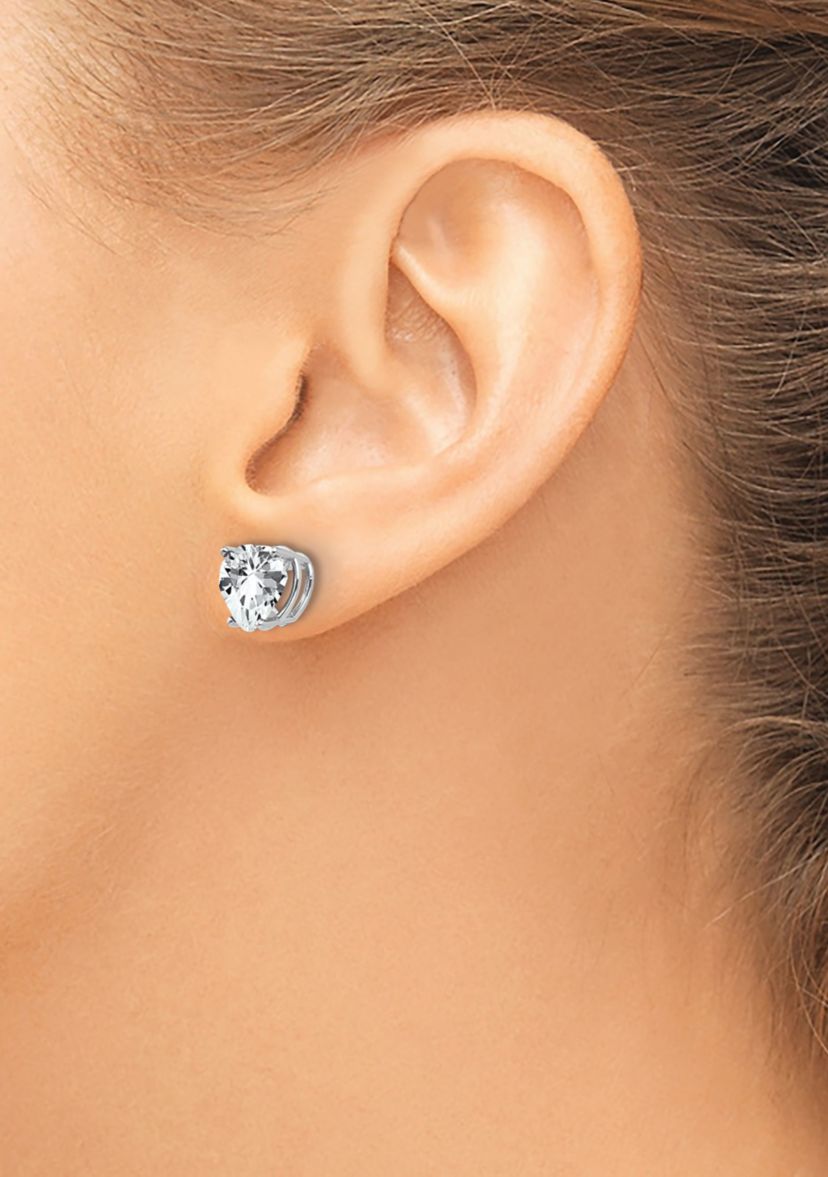 14K White Gold Cubic Zirconia heart stud earrings in 14K White Gold
