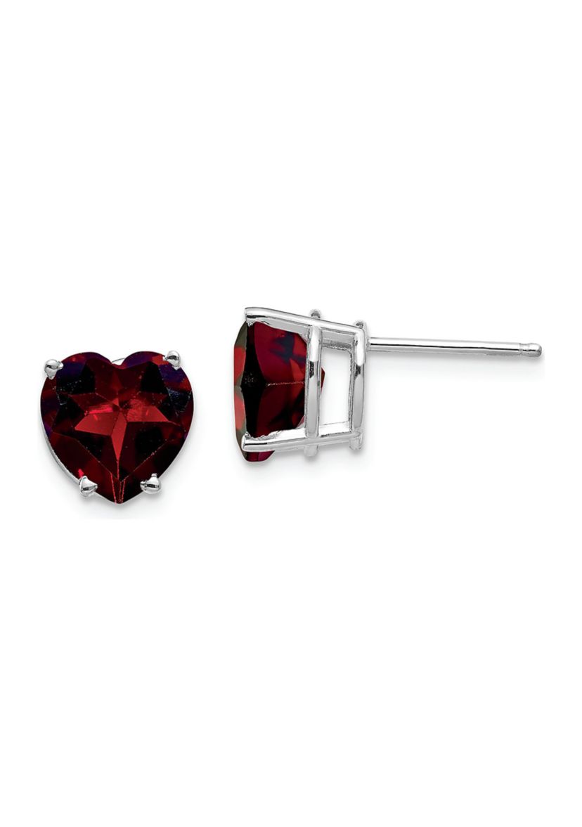 4 ct. t.w. Garnet 8mm Heart Earrings in 14K White Gold