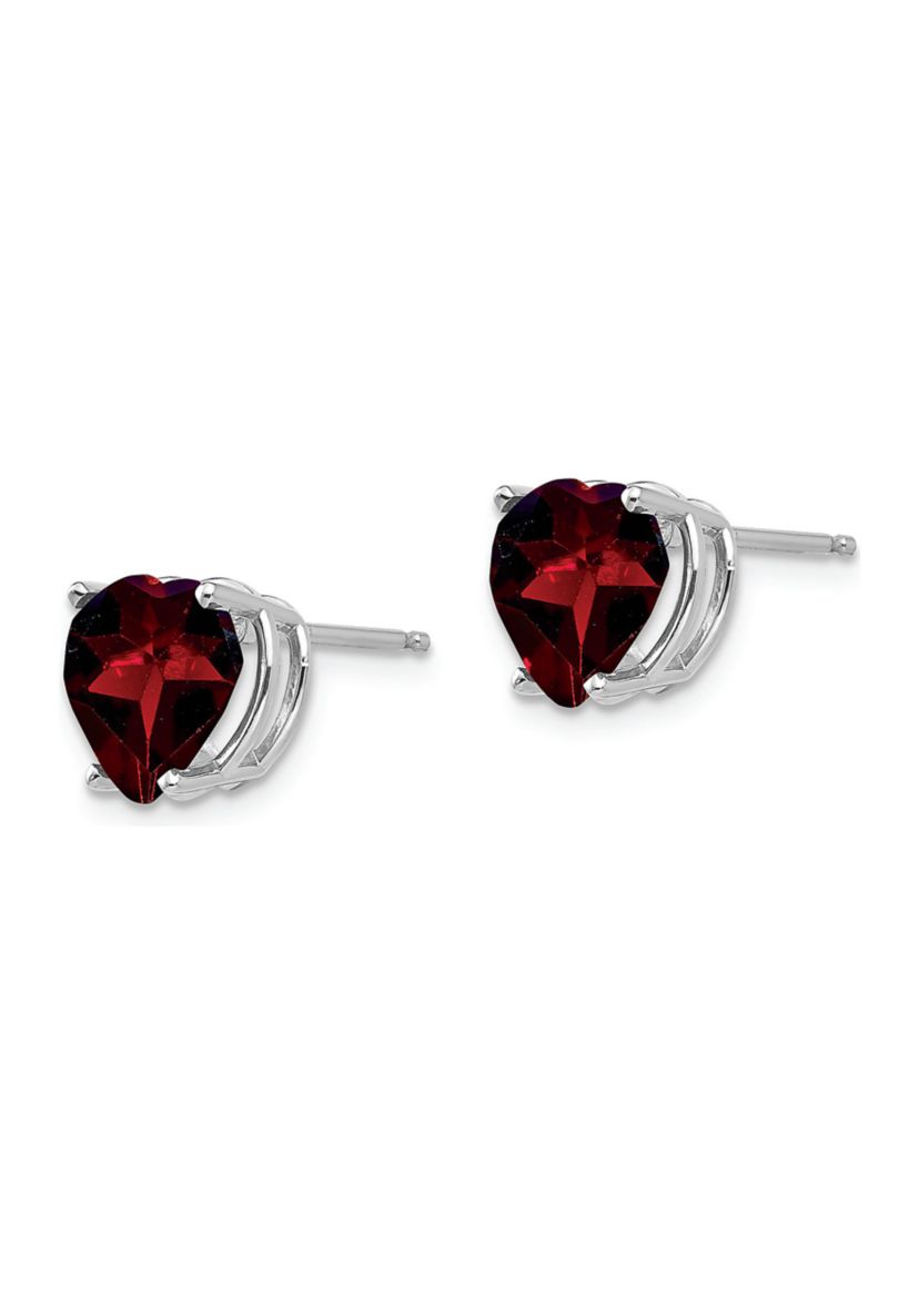 4 ct. t.w. Garnet 8mm Heart Earrings in 14K White Gold
