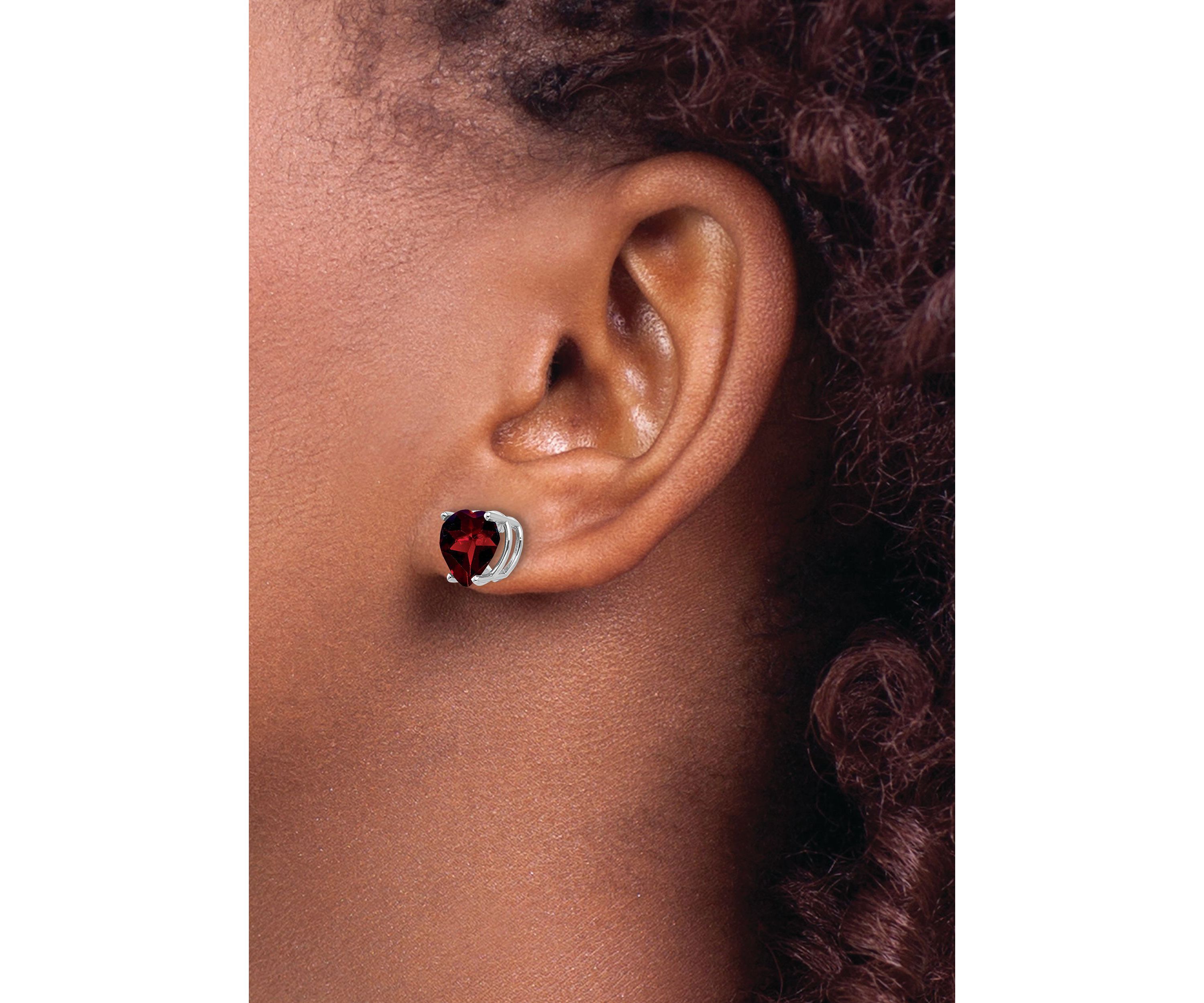 4 ct. t.w. Garnet 8mm Heart Earrings in 14K White Gold