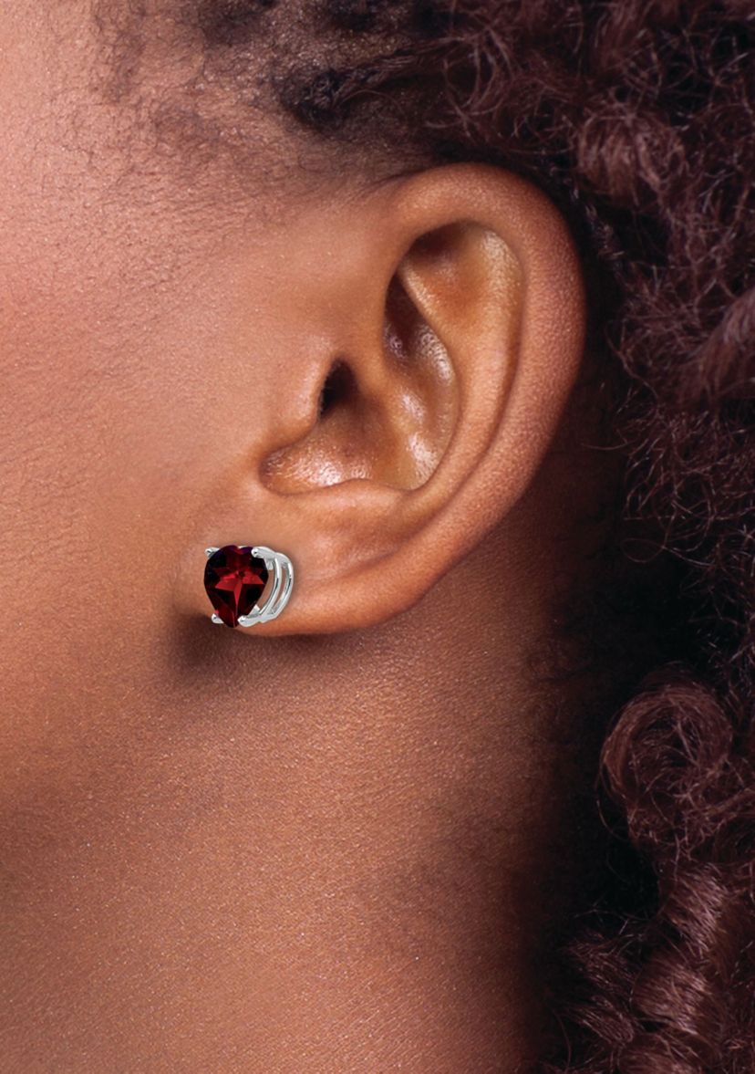 4 ct. t.w. Garnet 8mm Heart Earrings in 14K White Gold