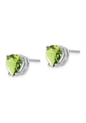 3.8 ct. t.w. Peridot 8mm Heart Earrings in 14K White Gold