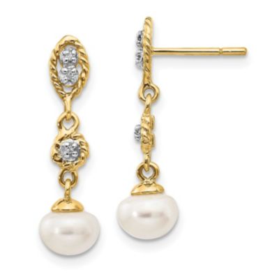 Belk & Co 0.02 ct. t.w. Diamond with Rhodium 6-7mm Semi-round Freshwater Cultured Pearl Earrings in 14K Yellow Gold