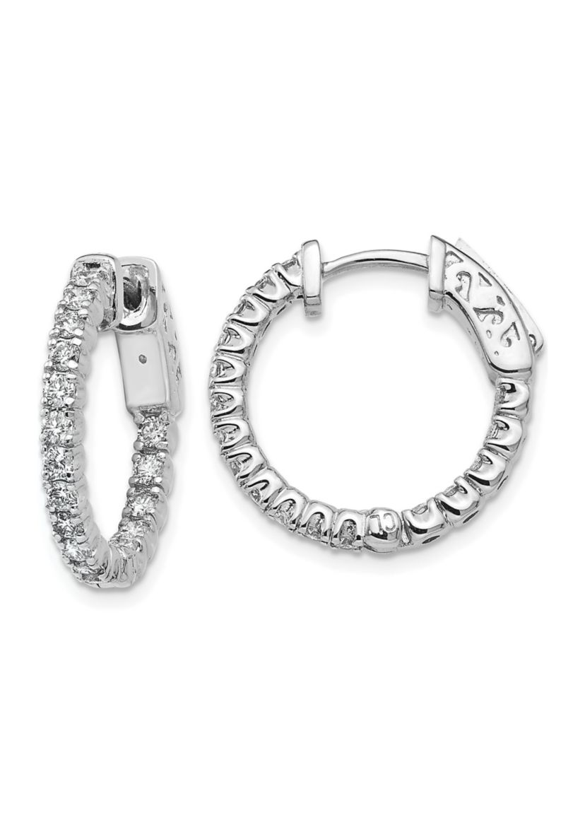 0.952 ct. t.w. Diamond Round Hoop with Safety Clasp Earrings in 14K Gold