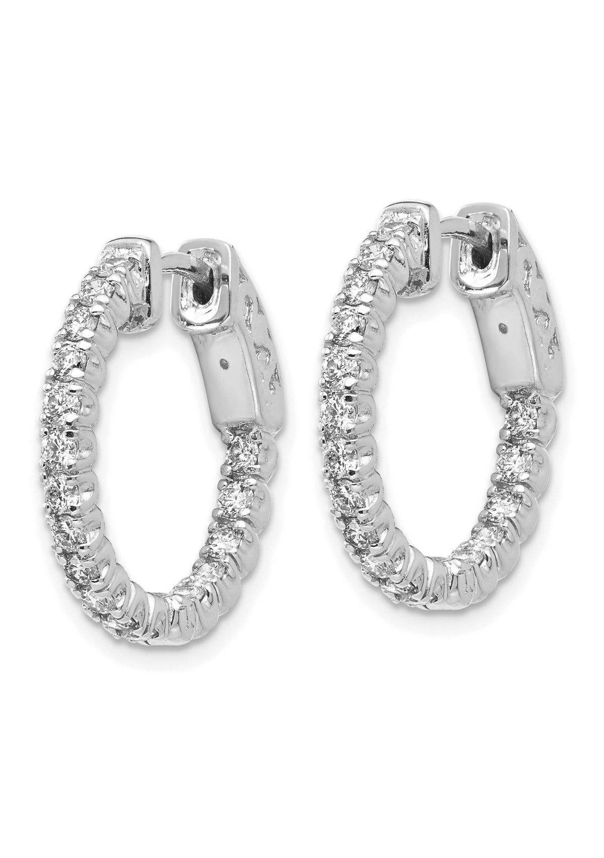 0.952 ct. t.w. Diamond Round Hoop with Safety Clasp Earrings in 14K Gold