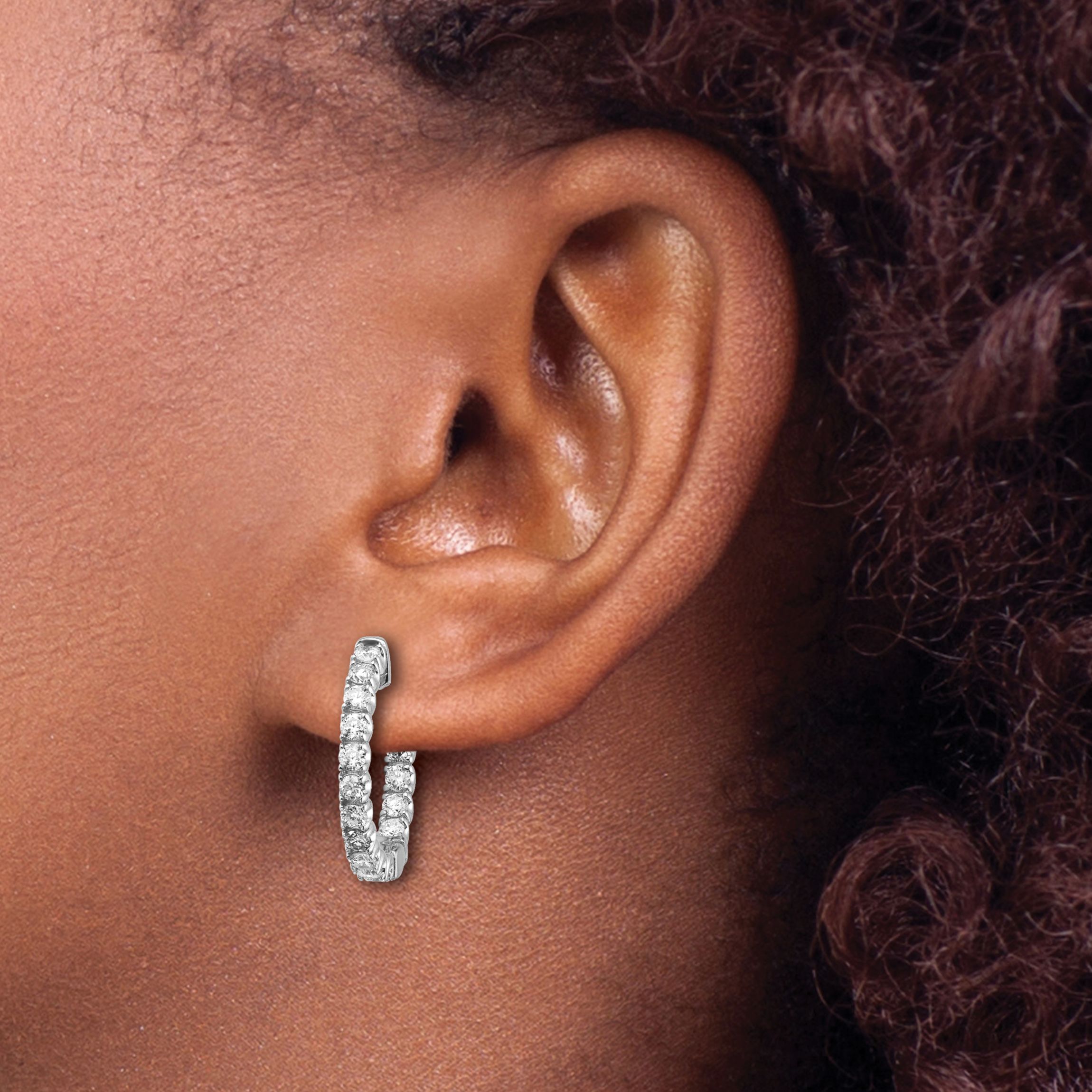 Lab Created 1.5 ct. t.w. Oro Spotlight Lab Grown Diamond Round Hoop with Safety Clasp Earrings in 14K White Gold