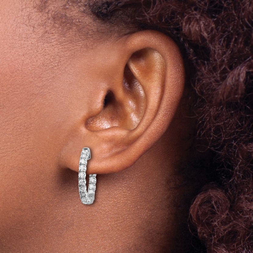 Lab Created 1.5 ct. t.w. Oro Spotlight Lab Grown Diamond Round Hoop with Safety Clasp Earrings in 14K White Gold