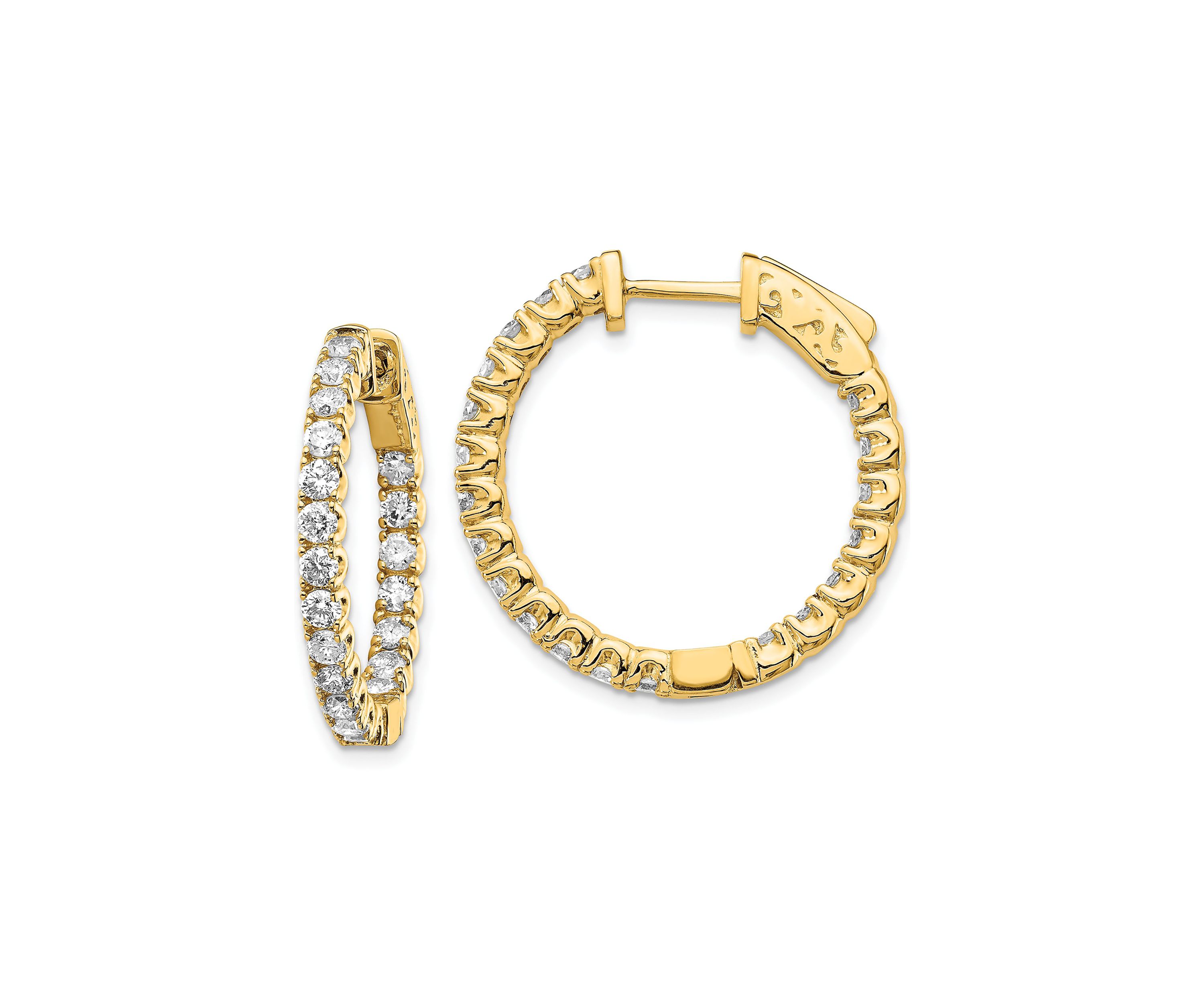 2 ct. t.w. Diamond Round Hoop with Safety Clasp Earrings in 14K Gold