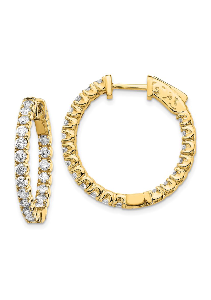2 ct. t.w. Diamond Round Hoop with Safety Clasp Earrings in 14K Gold
