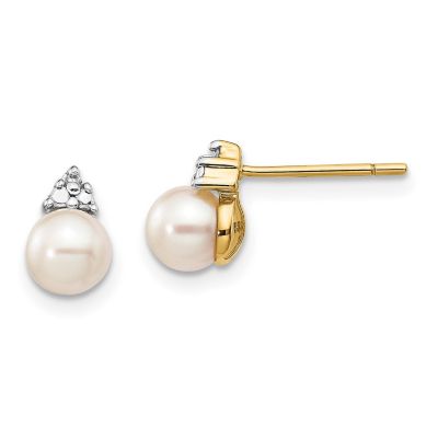 Belk & Co 0.01 ct. t.w. Diamond and 5-6mm White Round Freshwater Cultured Pearl Post Earrings in 14K Yellow Gold