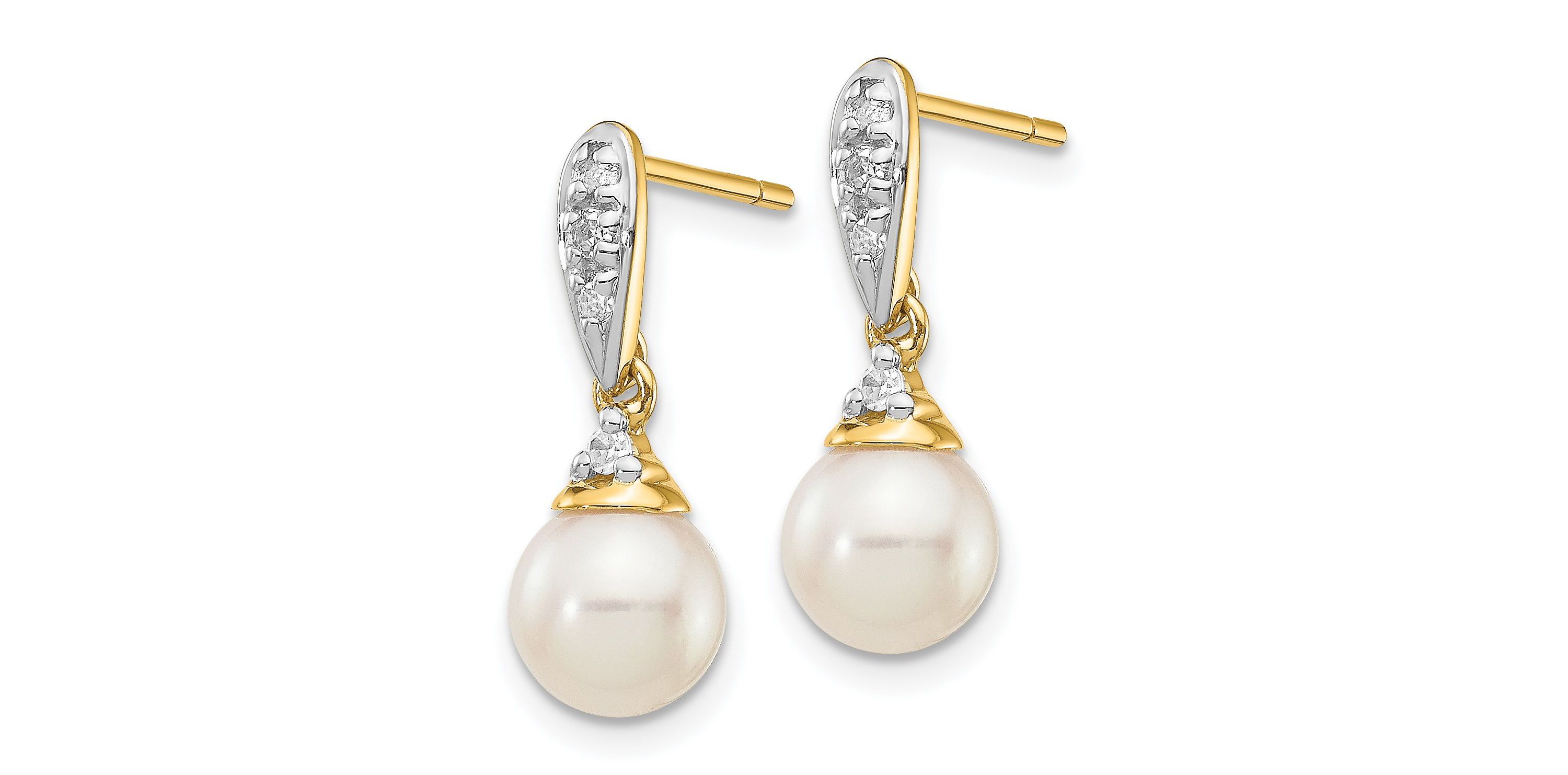 0.082 ct. t.w. Diamond and 6-7mm White Round Freshwater Cultured Pearl Dangle Earrings in 14K Yellow Gold