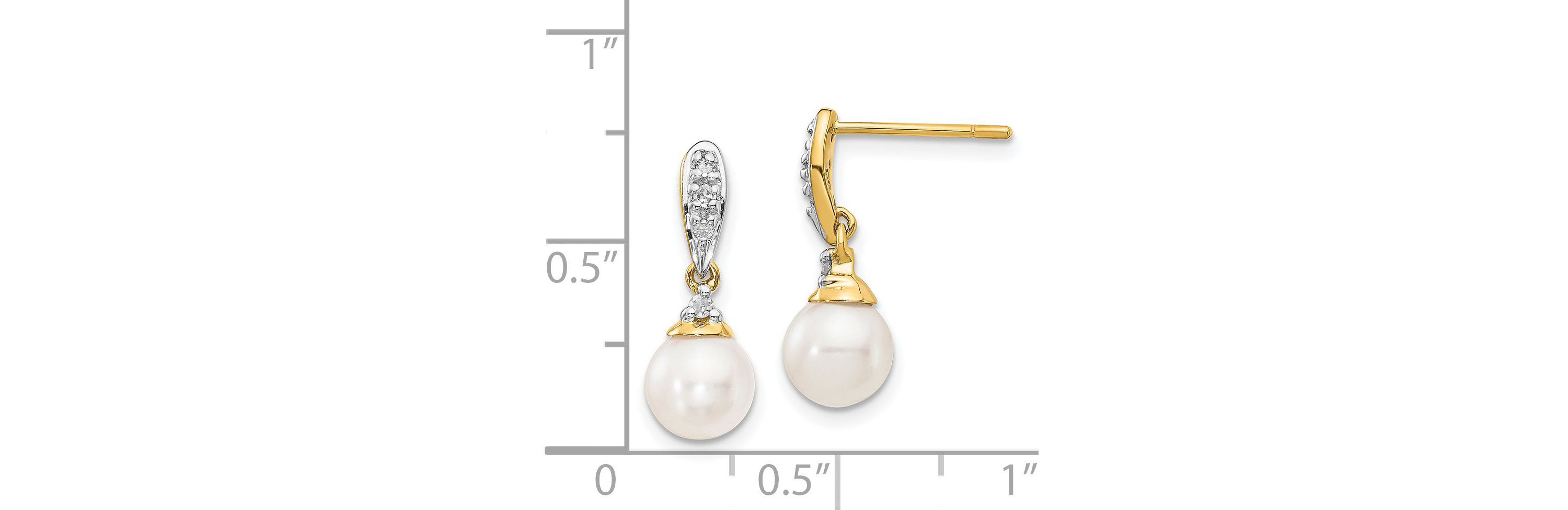 0.082 ct. t.w. Diamond and 6-7mm White Round Freshwater Cultured Pearl Dangle Earrings in 14K Yellow Gold