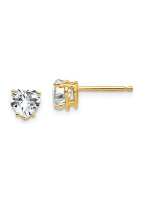 Belk & Co 14K Yellow Gold 5mm Heart Cubic Zirconia Earrings, White