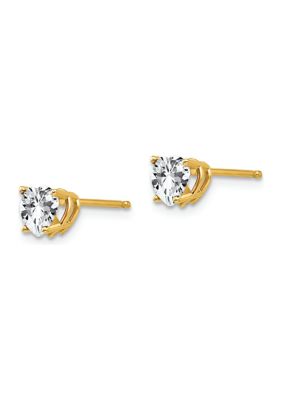 14K Yellow Gold 5mm Heart Cubic Zirconia Earrings