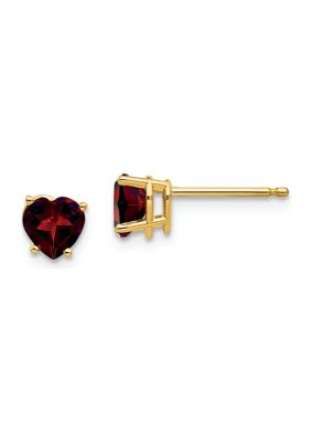 1.1 ct. t.w. Garnet 5mm Heart Earrings in 14K Yellow Gold