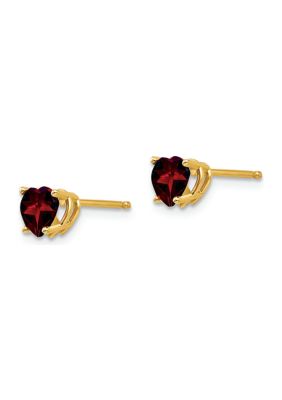 1.1 ct. t.w. Garnet 5mm Heart Earrings in 14K Yellow Gold